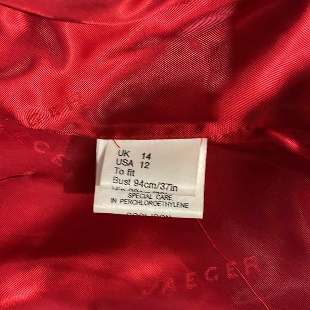 100% wool Jaeger double breasted blazer size 12 astounding quality gorgeous red! - Picture 16 of 17